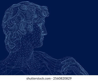 Wireframe david statue of Michelangelo on blue background. 3D. Vector illustration