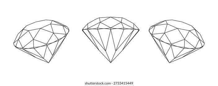 Wireframe Diamond Crystal. Abstract Geometric 3D Shape