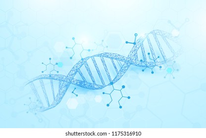 Wireframe DNA molecules structure mesh on soft blue background. Science and Technology concept
