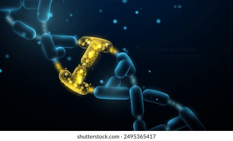 Wireframe DNA molecules structure mesh from a starry blue background. Science and Technology concept