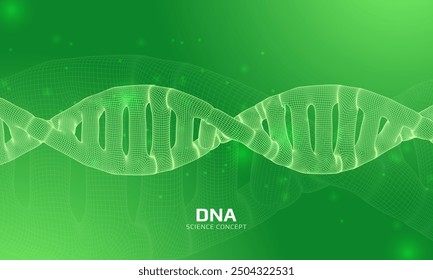 Wireframe dna structure. 3D digital genetic model. Scientific background. Vector illustration.