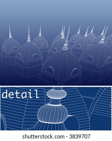 wire-frame of the domes on the blueprint