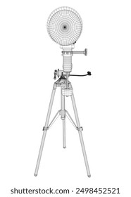 Drahtmodell-Zeichnung des Teleskops - astronomisches Werkzeug. Teleskop in einfacher Kontur, Vektorgrafik. 3D.