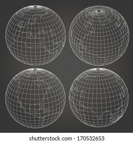 wireframe and earth model (3d model derived from source map- http://visibleearth .nasa.gov/)  - Vector 