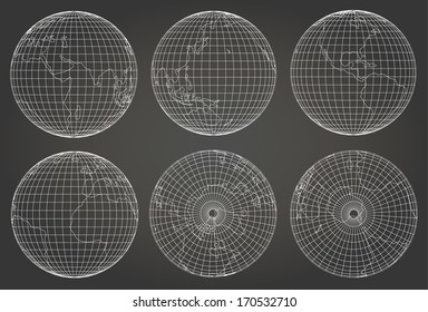 wireframe and earth model (3d model derived from source map- http://visibleearth .nasa.gov/)  - Vector 