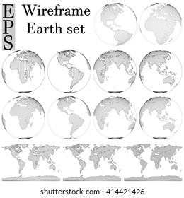 wireframe earth pack. spherical, and open map view.