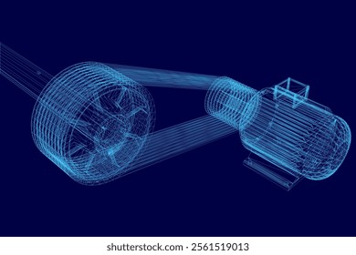 Wireframe Electric generator motor. Vector isometric. Creative illustration design. 3D