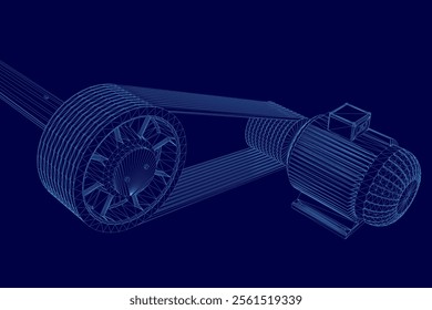 Wireframe Electric generator motor. Vector isometric. Creative illustration design.