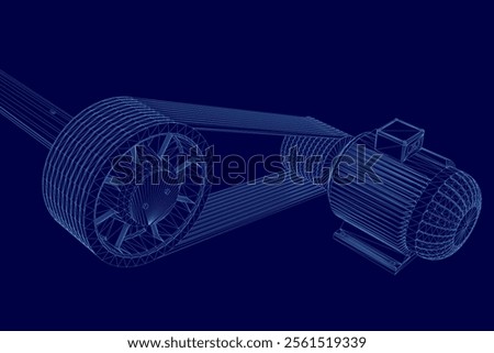 Wireframe Electric generator motor. Vector isometric. Creative illustration design.