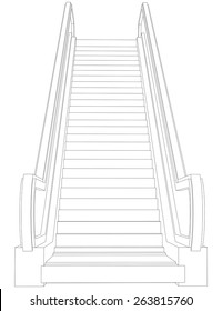 Wire-frame escalator. Front view. Vector illustration rendering of 3d