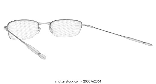 Wireframe of eyeglasses from black lines isolated on white background. Perspective view. 3D. Vector illustration