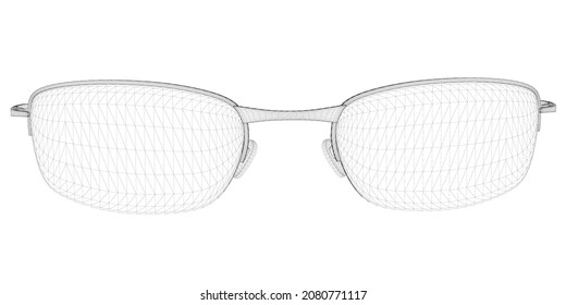 Wireframe of eyeglasses from black lines isolated on white background. Front view. 3D. Vector illustration