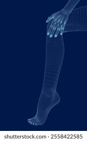 Wireframe Female hand and leg. Logotype for fashion salon. Vector illustration. Blue background