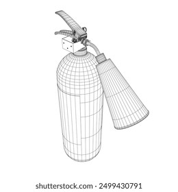 Wireframe Fire Extinguisher Icon Vector Design on White Background. Outline icon isolated on white. Fire protection, safety. 3D.