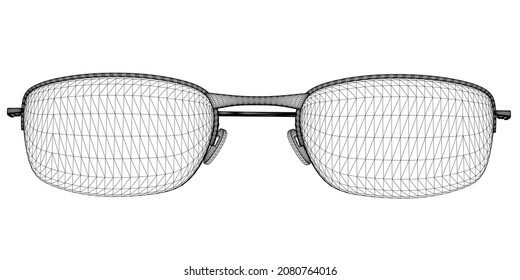 Wireframe of folded glasses from black lines isolated on white background. Front view. 3D. Vector illustration