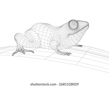 A wireframe frog model rendered in 3D with realistic detail on a clean white background.