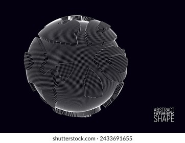 Wireframe futuristic shape. Abstract distorted 3d form. Science concept. Vector illustration.