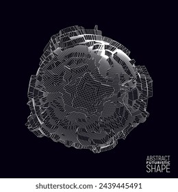 Wireframe futuristic shape. Abstract distorted 3d form. Science concept. Vector illustration.