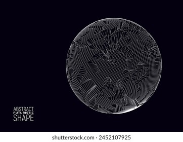 Wireframe futuristic shape. Abstract distorted 3d form. Science concept. Vector illustration.