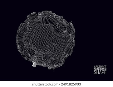 Wireframe futuristic shape. Abstract distorted 3d form. Science concept. Vector illustration.