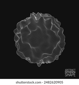 Wireframe futuristic shape. Abstract wavy 3d form. Science concept. Vector illustration.