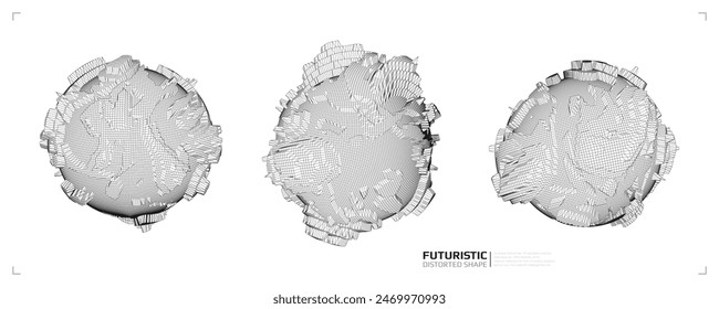 Wireframe futuristic shapes. Abstract distorted 3d forms. Science concept. Vector illustration.