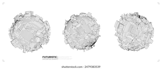 Wireframe futuristic shapes. Abstract distorted 3d forms. Science concept. Vector illustration.