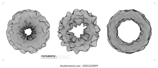 Wireframe futuristic shapes. Abstract distorted 3d forms. Science concept. Vector illustration.