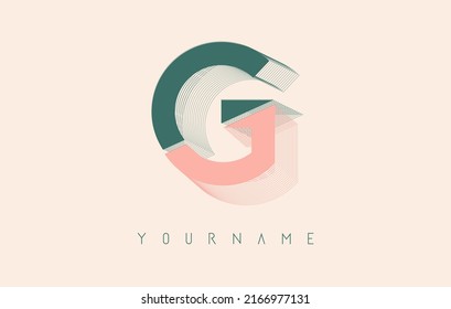 Diseño del logotipo de la letra G del marco alámbrico en dos colores. Ilustración vectorial creativa con marco de contorno con cable y espejado. Logo de colores pastel.