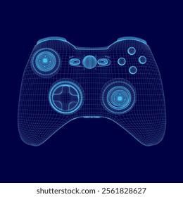 Wireframe Gamepad, Game Controller or Joystick Icon Flat Design. Vector illustration. 3D