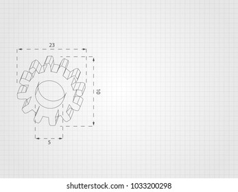 Wireframe gear on grid and ratio represent technology concept and innovation. Technology Background. Vector Illustration.
