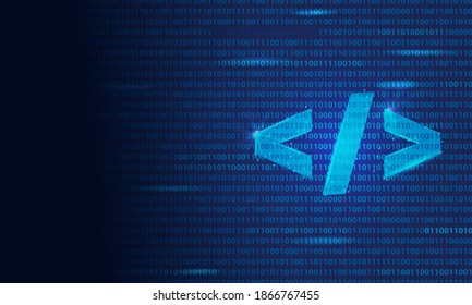 Wireframe of geometric binary code polygonal design. Low poly digital vector illustration. Light connection structure of modern graphics.  Futuristic concept for programming binary languages.