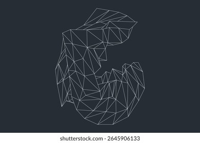 Wireframe geometric objects in an abstract formation with white outlines on black