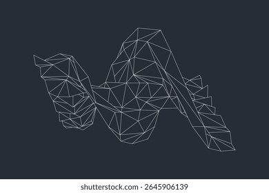 Wireframe geometric objects overlapping in a chaotic abstract mesh composition
