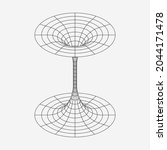 Wireframe geometric shape, black or worm hole funnel, singularity. Astrology and mathematical element. Line design, editable strokes. Vector illustration, EPS 10