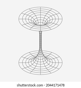 Wireframe geometric shape, black or worm hole funnel, singularity. Astrology and mathematical element. Line design, editable strokes. Vector illustration, EPS 10