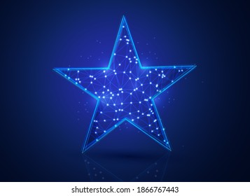 Wireframe des geometrischen Stern polygonal Design. Digitale Vektorgrafik in Low-Poly-Format. Lichtverbindungsstruktur moderner Grafik.  Futuristisches Konzept für Rezension, Preis, Erfolg oder Gewinner.