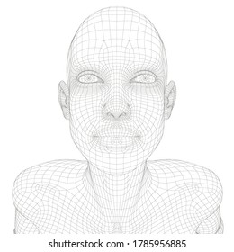 Wireframe of a girl with her head up. View from above. 3D. Vecto