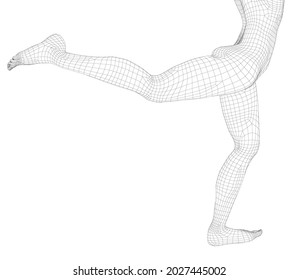 Wireframe of a girl with a high leg. 3D. Vector illustration.