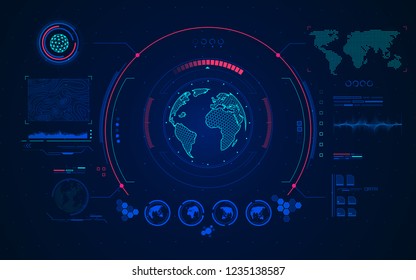 wireframe globe with digital radar interface, concept of communication technology