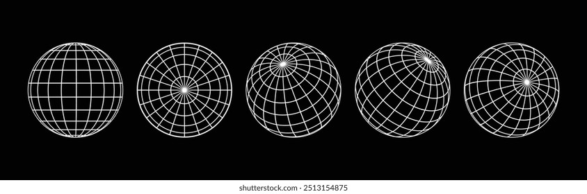 Ícone de grade de globo em forma de arame ilustração de vetor conjunto isolado no plano de fundo preto