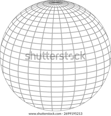 Wireframe globe grid sphere with latitude and longitude lines abstract geometric shape