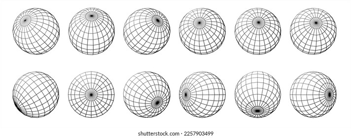 Wireframe Globe grid spheres. Spherical grid globe shapes. Illustration globe striped, global geography surface