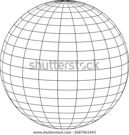 Wireframe globe with latitude and longitude lines on a white background