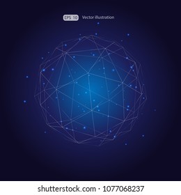 Wireframe globe sphere, connectivity, network tech connection vector concept