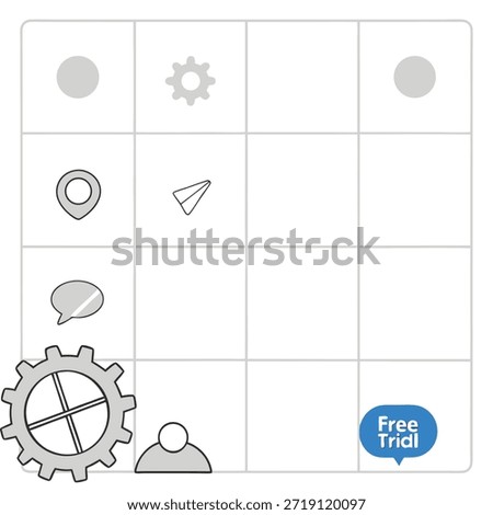 Wireframe Grid with Icons for Settings Messaging Location and Free Trial abstract application