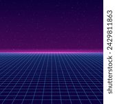 Wireframe grid. Retro virtual background. Futuristic landscape. Vector illustration.