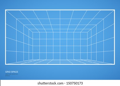 Wireframe grid room space, Interior for design and decoration - Vector illustration