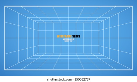 Wireframe grid space (room 4X8 unit), Interior for design and decoration - Vector illustration