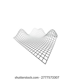 Wireframe grid surface with undulating hills and valleys in perspective view